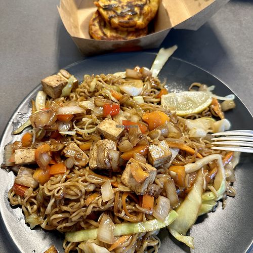 Ukoy and pancit canton with tofu.  at Balay Filipinski Bistro in Celje