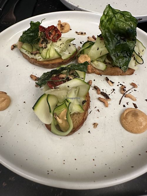 Zucchini toast with whipped smoked tofuu  at The Waggon in North Hobart