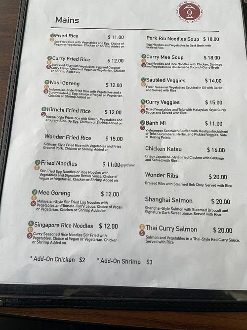 Menu page 1  at Wonder Kitchen in Bethlehem