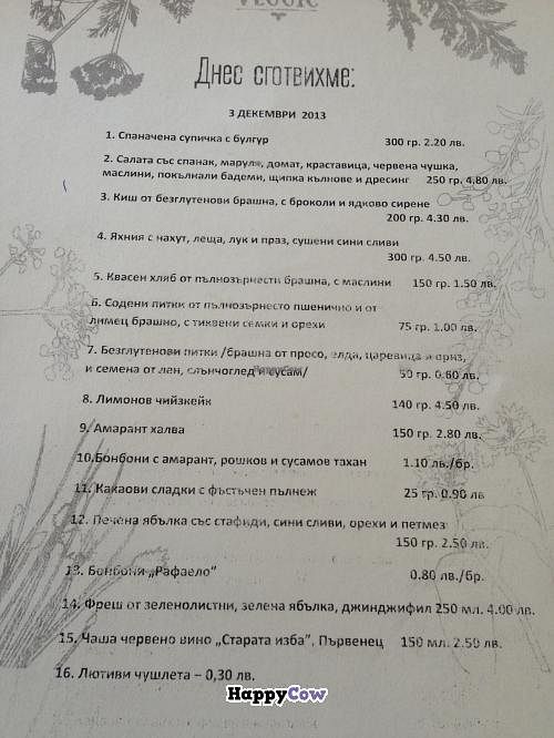 daily menu at VEGGIC in Varna