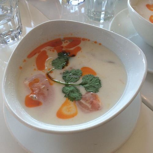 Tom Khai soup at Satdha Plant Based Thai Kitchen in Santa Monica