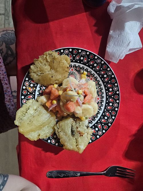 Vegan ceviche with fried plantain at La Cevicheria in Palomino