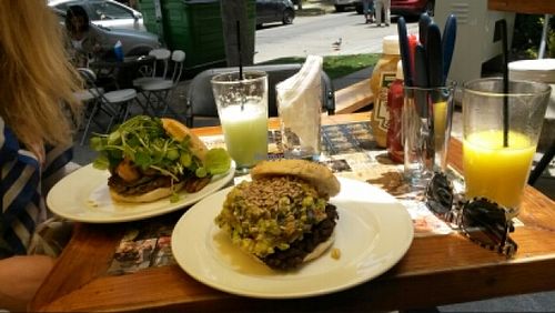Big burgers and juices. at A Mano Gin & Burgers in Vina Del Mar