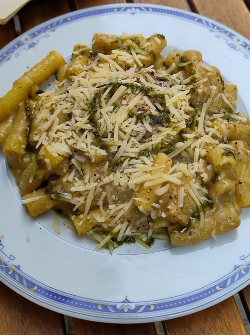 Eggplant pasta at Bodega Charlies in Sitges