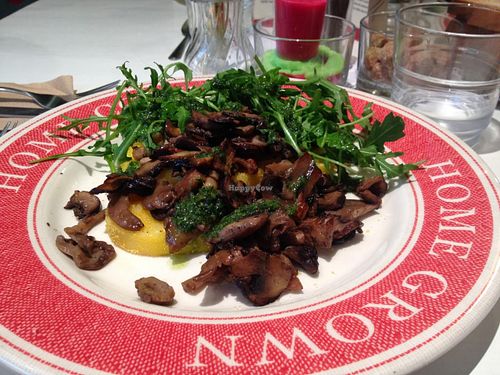 Polenta with mushrooms, pesto and rocket. at The Almond Tree in Brighton
