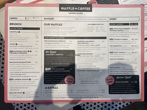 Menu! Avocado Smash, desserts and porridge   at Waffle and Coffee  in Saffron Walden