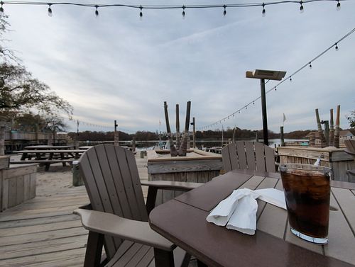 Outside seating at Rams Head Dockside in Glen Burnie