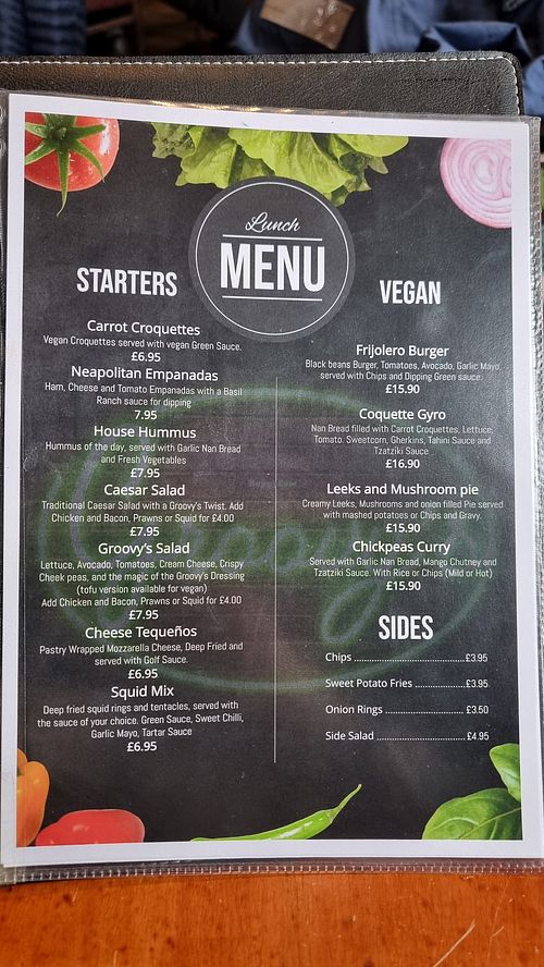 Vegan menu at Groovy's in Falkland Islands