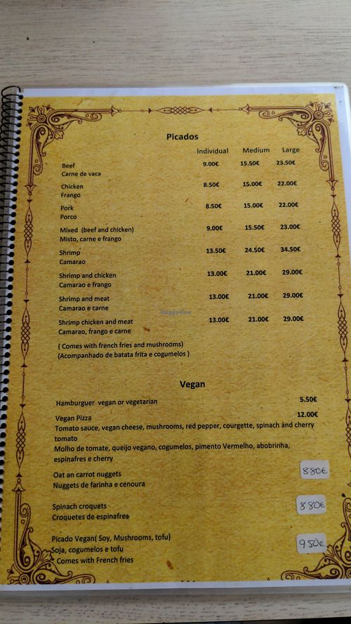 Vegan menu at Snack Bar Picadinho in Calheta