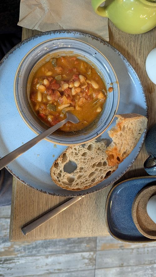Beautifully flavoured chilli beans and sourdough toast. All vegan. at Aris Healthy Life in Exeter
