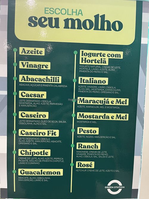 Dressing options, 3-4 vegan ones  at Green Station Resende in Rio De Janeiro