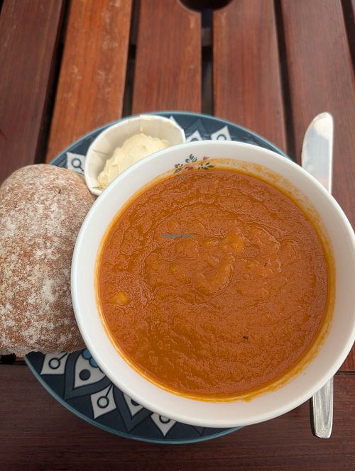 Squash and chickpea soup, it was lightly spiced so really warming on a cold day! at The Tiny Tea Room in Leeds