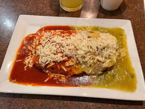 Veggie burrito with 50/50 sauce & vegan cheese   at Agave Maria's Restaurant & Cantina in Ojai