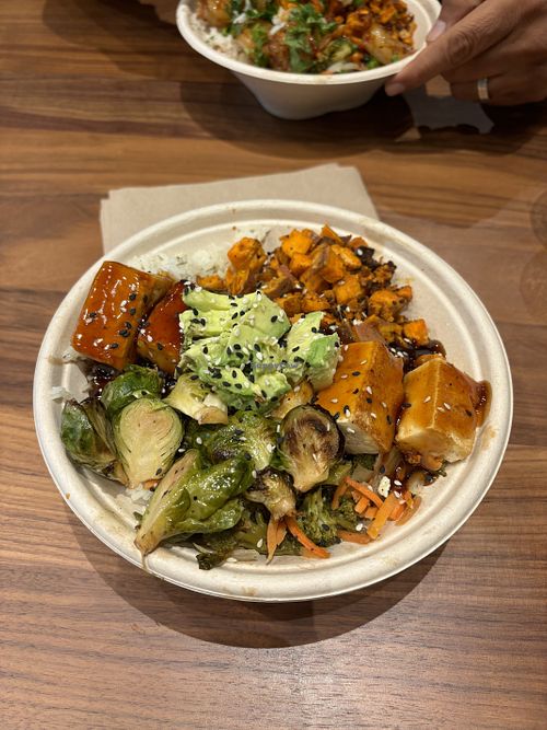 Tofu Teriyaki Bowl with sweet potato and jasmine rice & veggies  at Original ChopShop in Alpharetta