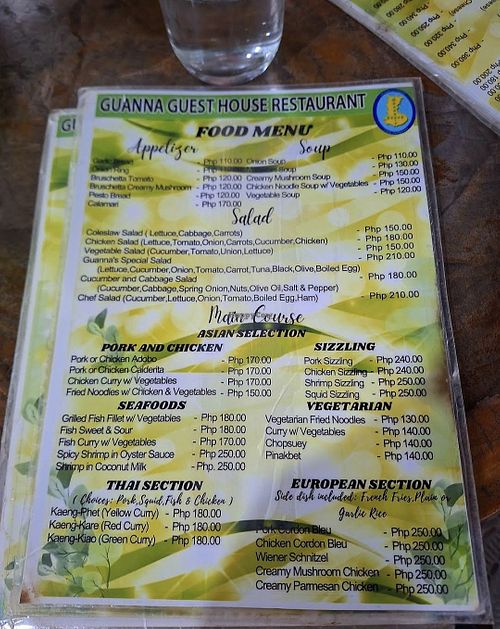 Food menu 2nd side (Nov 2024) at Guanna's Place Restaurant in Malapascua Island