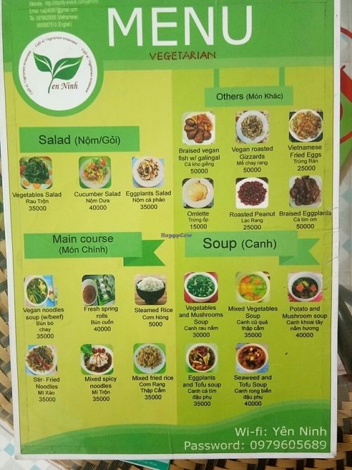 Menu at Yen Ninh in Dien Bien Phu