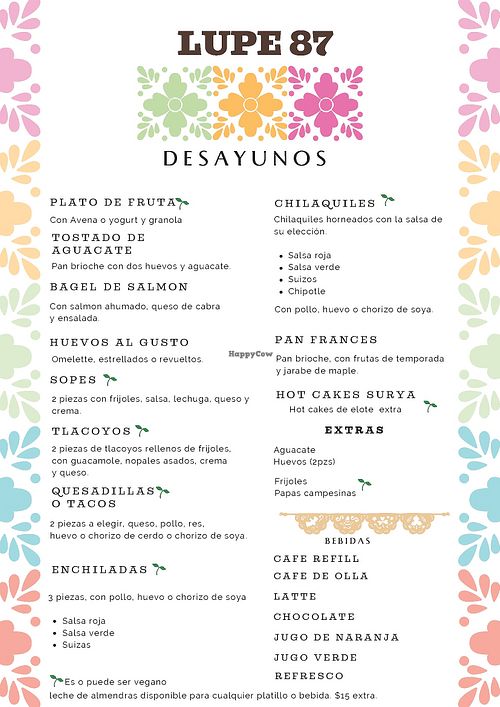Menu de desayunos at Lupe 87 in Villa De Juarez