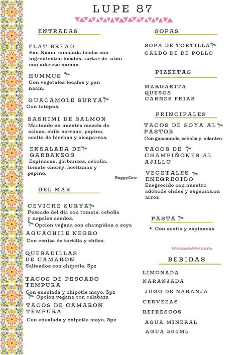 menu de la cena. at Lupe 87 in Villa De Juarez