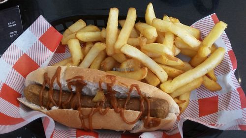 Currywurst and chips at Jumping Bean in Durham
