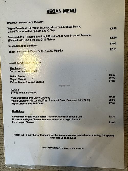 Separate vegan menu upon request   at Seahouses Cafè in Seahouses