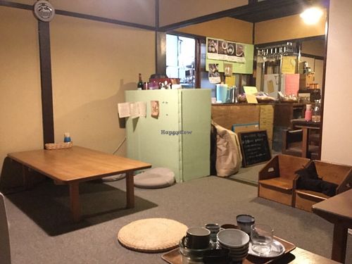 Japanese style seating (if desired) at Organic House Salute in Kyoto