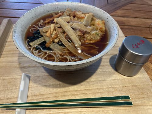 Soba with kakiage  at Vegan Soba Tokyo Ayler in Tokyo