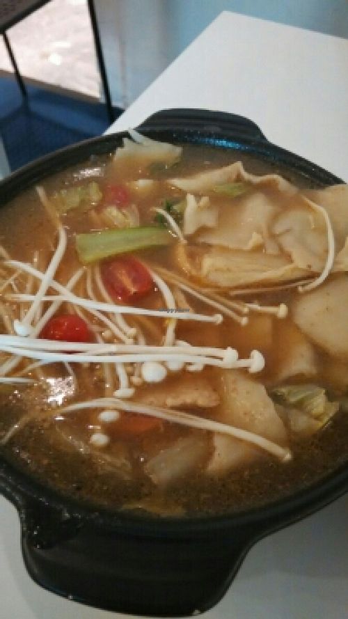 BBQ mee hoon kuey soup in claypot at Yuan Vegetarian Bistro in East Singapore