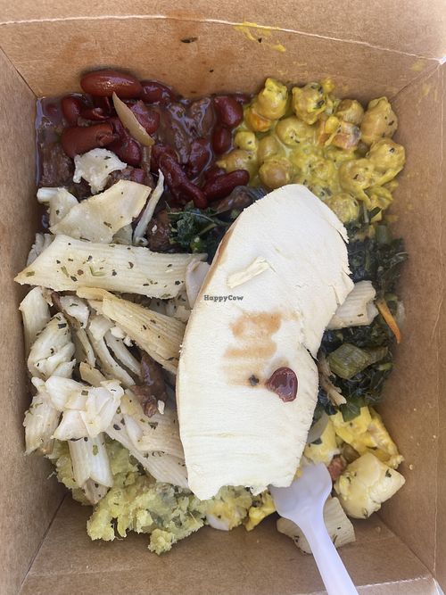 A plate combining the buffet options of that day  at Vegan Plus+ in Kingston