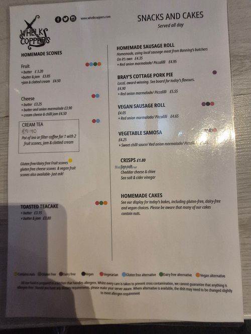 Vegan sausage roll and somosa at Whelk Coppers Tea Rooms in Sheringham