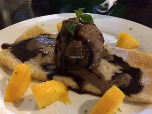 vegan crepe with vegan chocolate ice cream  at The Corn in Phnom Penh