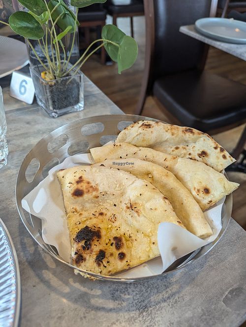 Garlic naan (unsure if vegan) at Lentils Indian Cuisine in Torquay