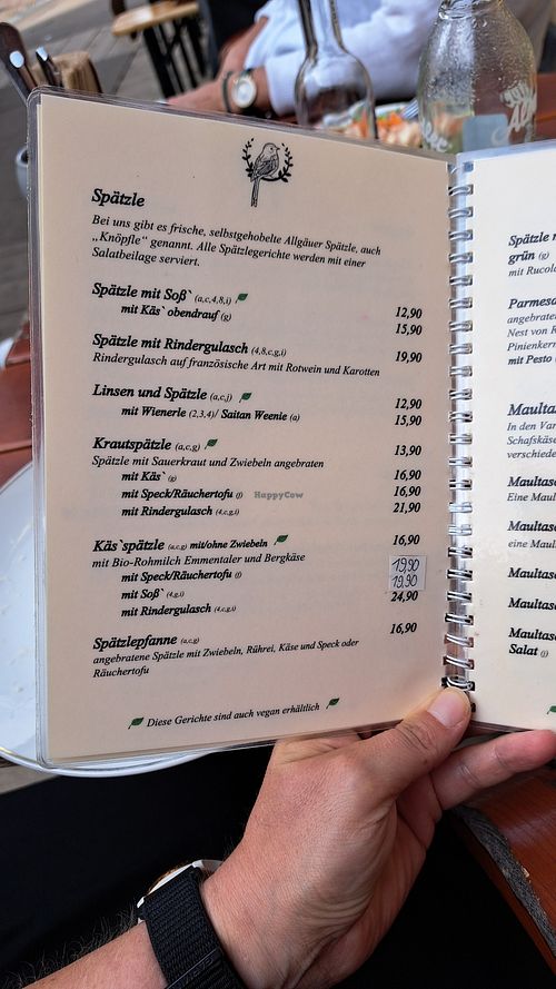 Deel van de menukaart at Zum Spätzle - Ottensen  in Hamburg