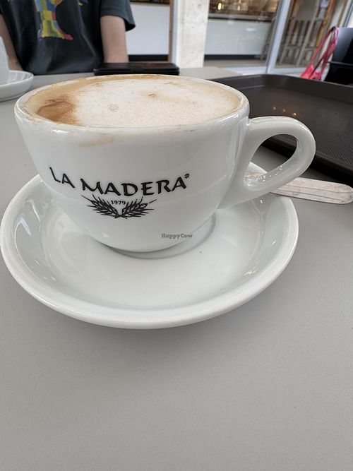 Vegan cappuccino with oat milkk  at Pastelería La Madera Gáldar in Gran Canaria