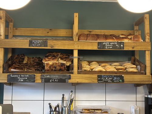 Vegan crusty white rolls, focaccia and bagels  at Coosh Micro Bakery in Nottingham