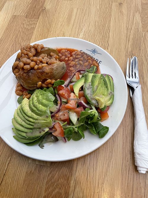 Jacket potato, bean, salad and added avo  at Spitfire Café in Ramsgate