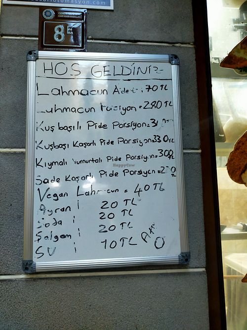 Menu with vegan Lahmacun at Diyarbakır Lahmacun Merkezi in Diyarbakir