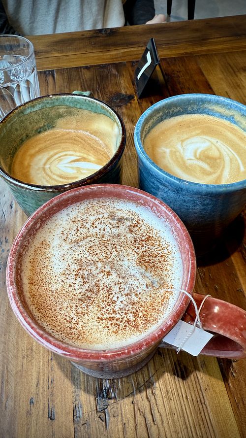 All the lattes   at AM Cafe in Vancouver