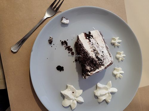 Bounty cake. Very good whipped cream. at Sol Veggie in Logrono