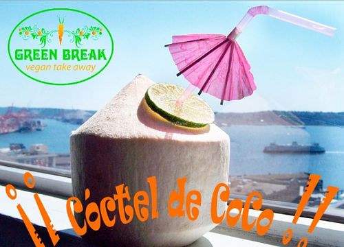 coconut cocktail at Green Break Vegan Restaurant in San Sebastian