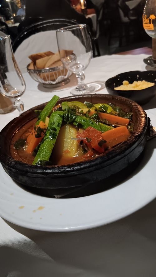 Vegan tajine lacked depth, cous cous served separately was cold.  at Piano Restaurant in Agadir