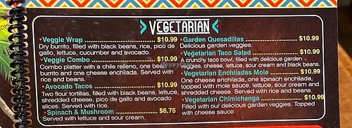 Vegetarian menu  at Casa Torres in Arden