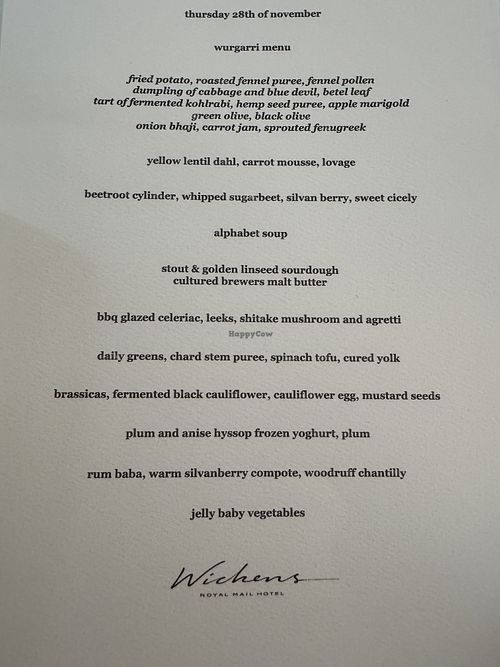 Fully vegan tasting menu on requestt  at Wickens in Dunkeld