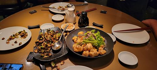 Cauliflower tempura and Brussel sprouts at Ryoshi in Mexico City