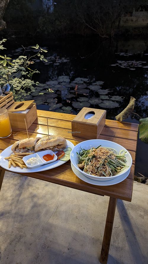 Bánh mì and vegetable rice noodles salad at Forest Sunset Restaurant and Bar in Ninh Binh