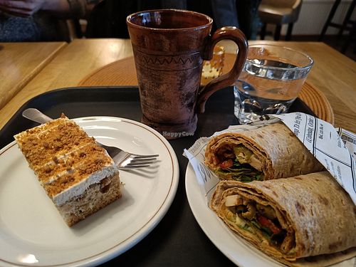 Vegan ginger bread cake and tofu flatbread. at Café Metsonkulma  in Tampere