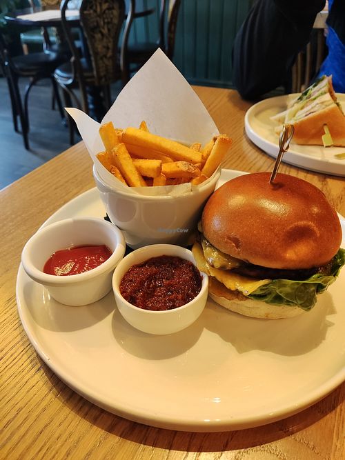 Beyond burger with apple wood cheese at Pied Bull in Newton-le-willows