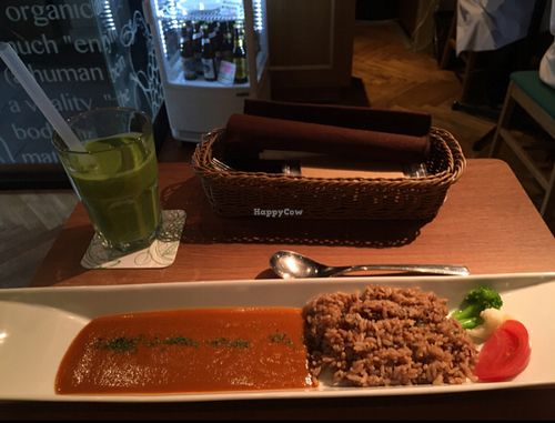 'curry' with rice and green juice at Ko-So Cafe in Tokyo