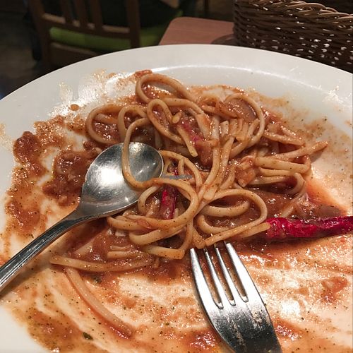 great egg plant and mushroom spicy pasta dish at Ko-So Cafe in Tokyo