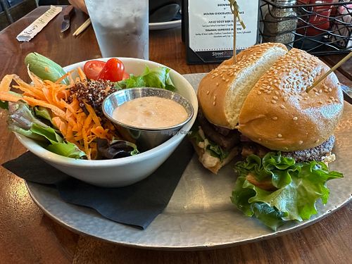 Impossible Burger; Salad with vegan thousand island. at Street Side Ale House & Eatery  in Paso Robles