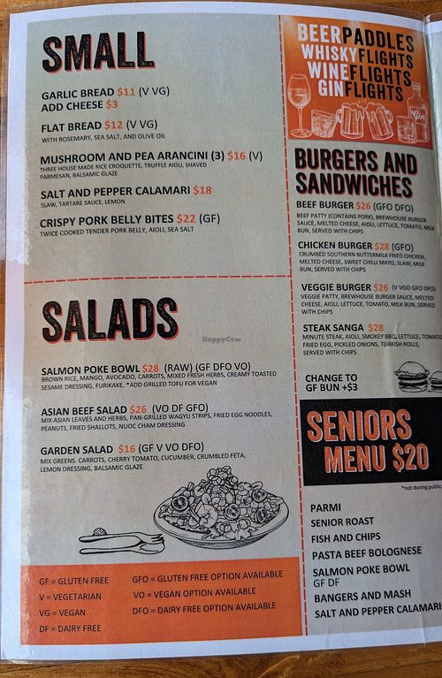 Several vegan choices on menu, some vegan by default, others on request. at Great Ocean Road Brewhouse in Apollo Bay